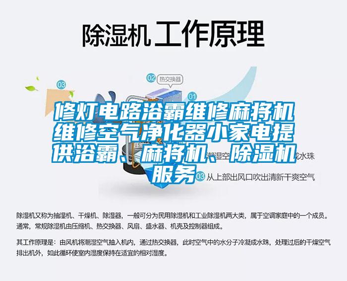 修燈電路浴霸維修麻將機(jī)維修空氣凈化器小家電提供浴霸、麻將機(jī)、除濕機(jī)服務(wù)